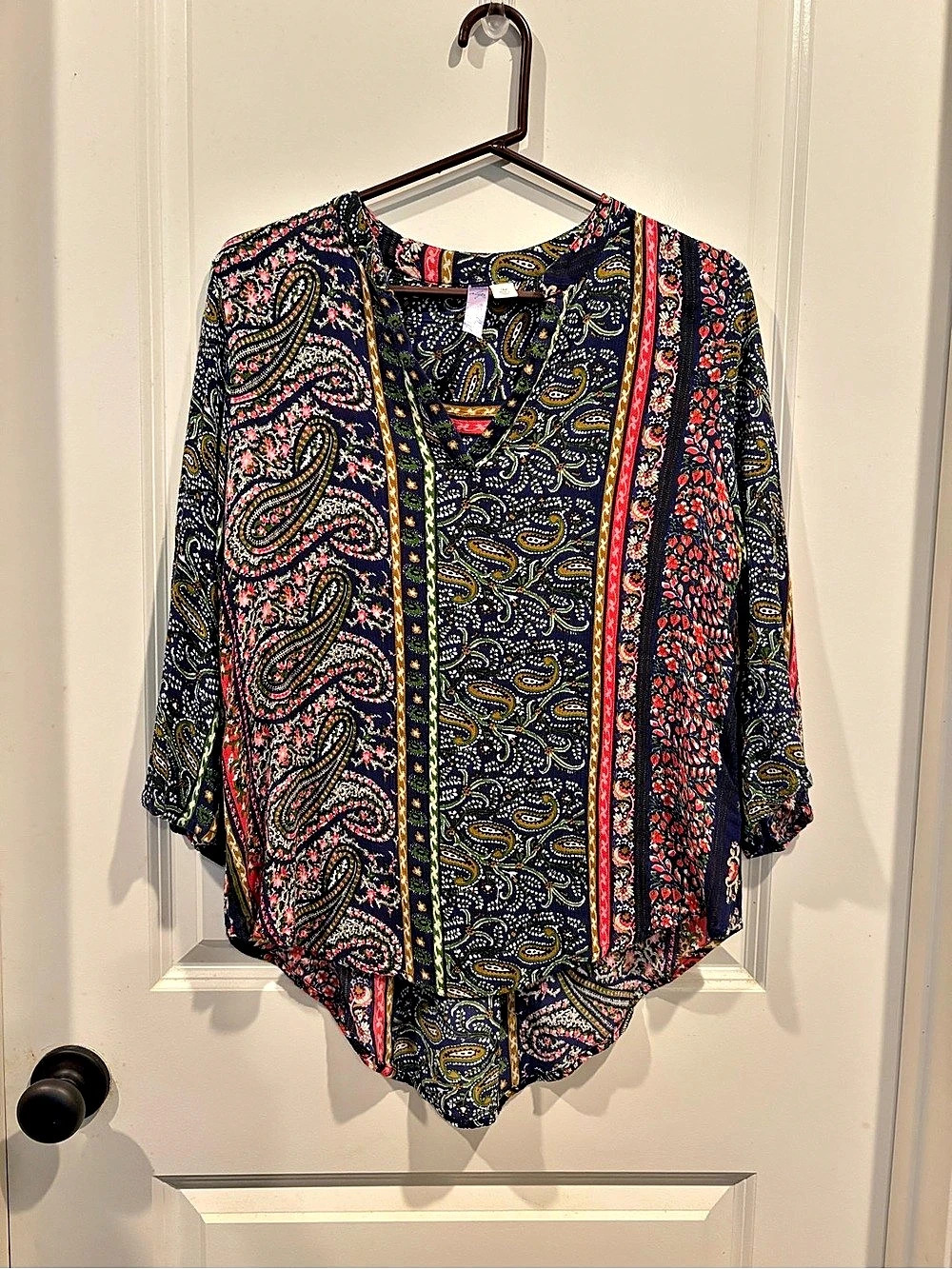 Jaipur Paisley Boho hi/low Tunic in Blue & Red Size Medium